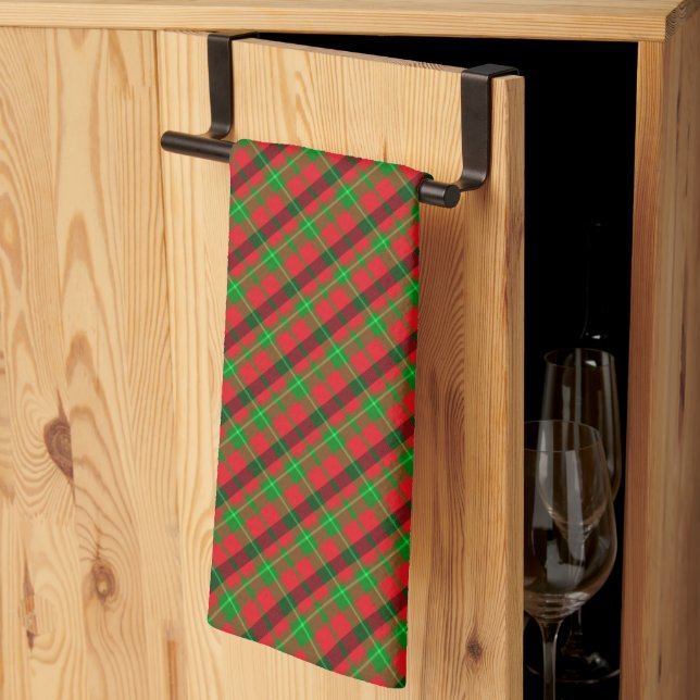 Röd och grön rutig jul kökshandduk (Thirds Fold)