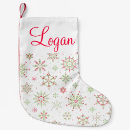 Röd och grön Snowflake Liten Julstrumpa