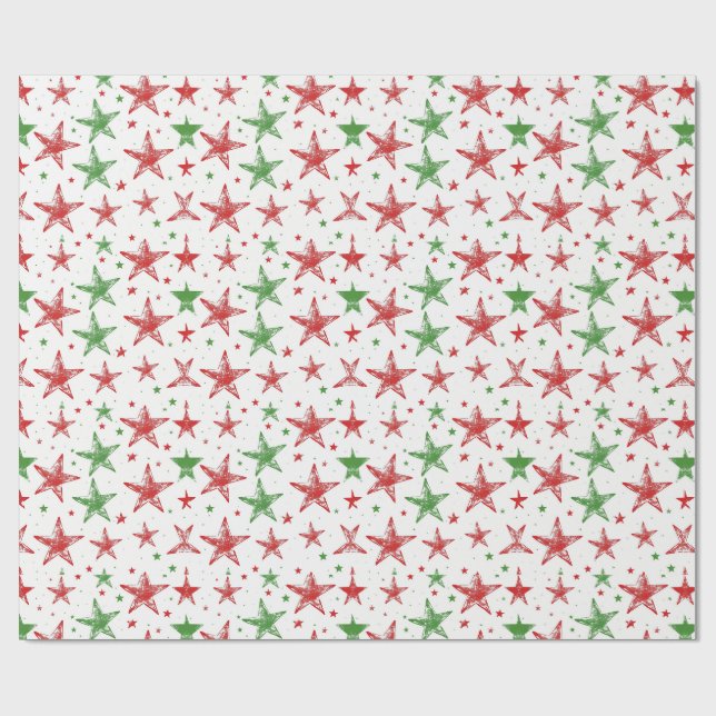 Röd och grön stjärna julpresentpapper presentpapper (Platt)