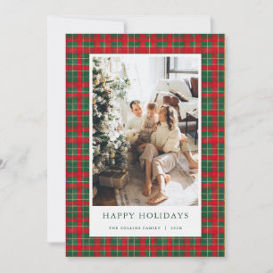Röd och grön Tartan Jul Foto Högtidskort Julkort