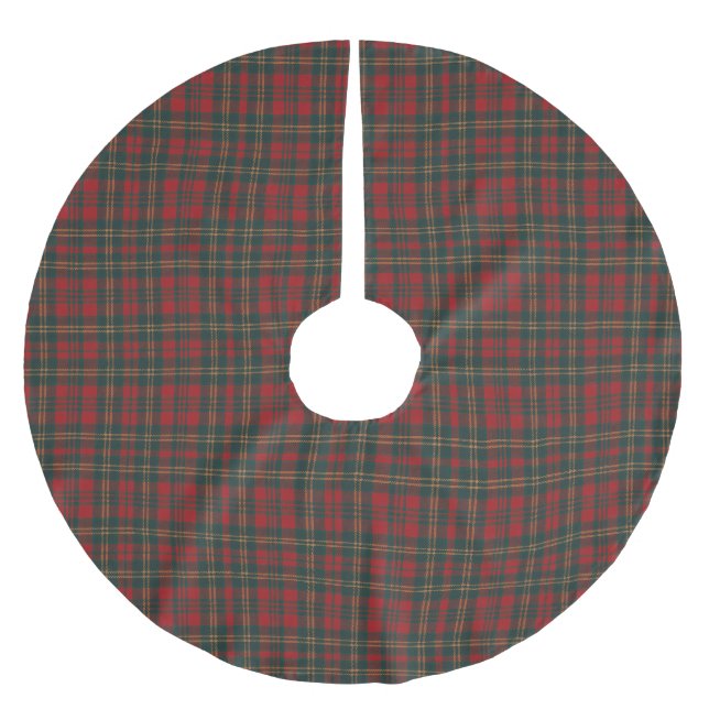 Röd och grön tartan plaid julgransmatta borstad polyester (Framsidan)