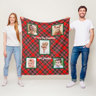 Röd och grön tartan rutig Vi älskar dig Fleecefilt