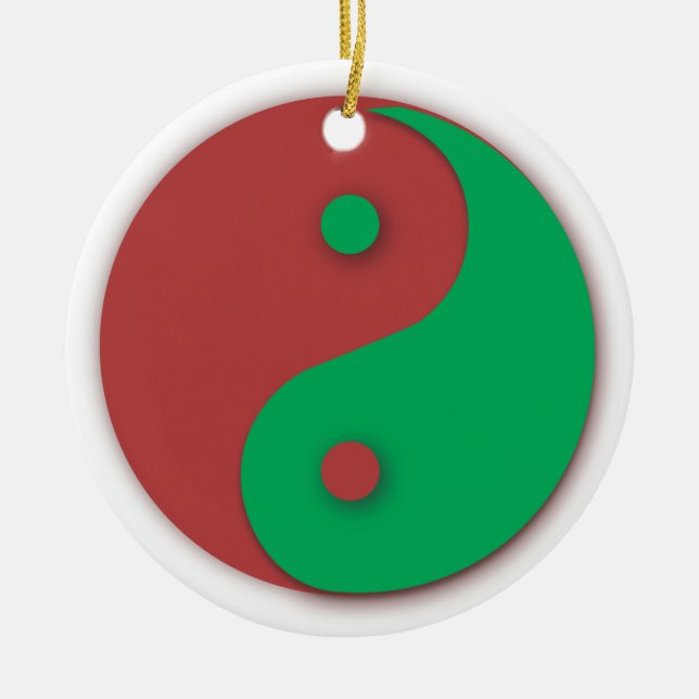 Röd och grön Yin och Yang prydnad Julgransprydnad Keramik (Framsidan)