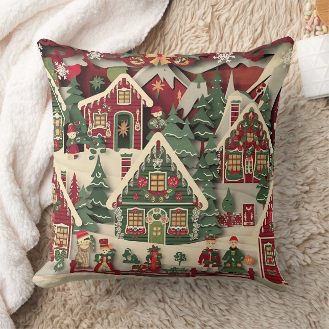 Röd och Grönt 3D Papper skuren julbydesign Kudde (Filt)