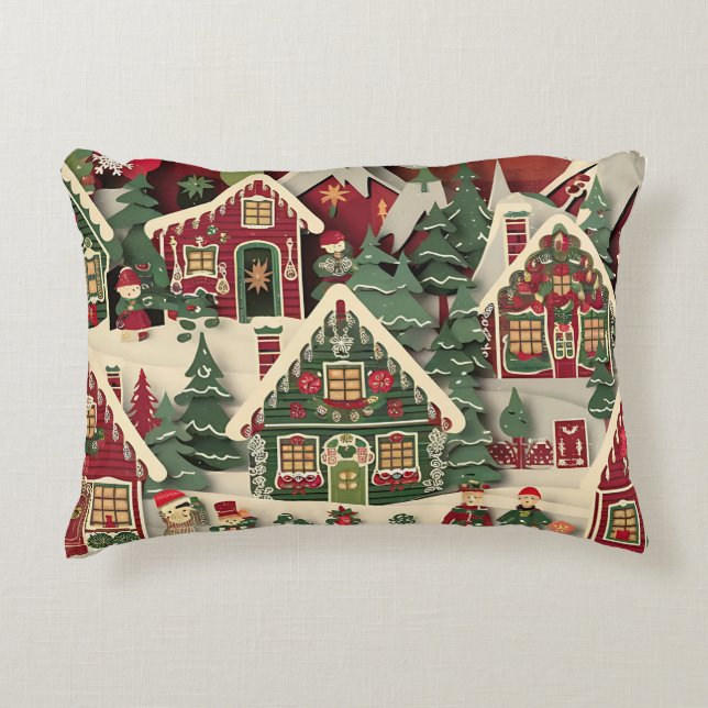 Röd och Grönt 3D Papper skuren julbydesign Prydnadskudde (Framsidan)