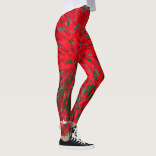 Röd och Grönt Abstrakt med Personlig Namn Leggings