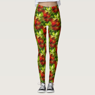 Röd och Grönt Abstrakt Mönster Leggings