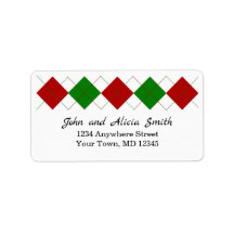 Röd och Grönt Argyle | Adressetikett för Helgdag