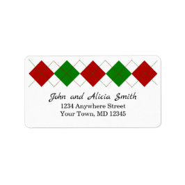 Röd och Grönt Argyle | Adressetikett för Helgdag