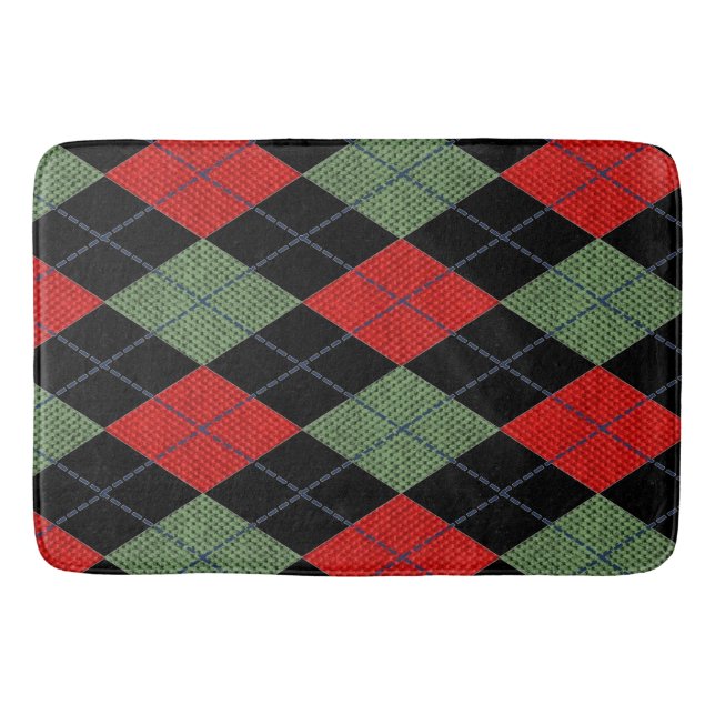 Röd och Grönt Argyle Badrumsmatta (Framsidan)