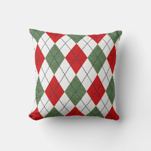 Röd och Grönt Argyle Julpillow Kudde