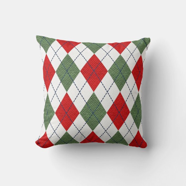 Röd och Grönt Argyle Julpillow Kudde (Framsida)