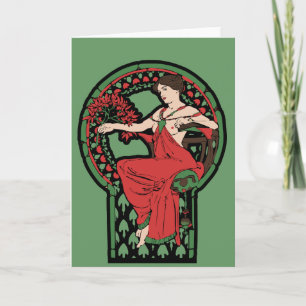 Röd och Grönt art nouveau Helgkort