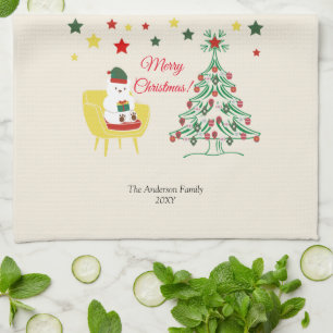 Röd och Grönt Bear Träd Modern God jul Kökshandduk