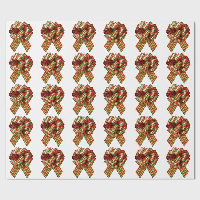 Röd och Grönt Bow White Wrapping Papper Presentpapper (Platt)