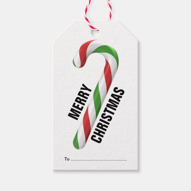 Röd och Grönt Candy cane-julen, strimlad Presentetikett (Framsidan)