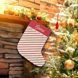 Röd och Grönt Diagonal Helgdag Rand Stor Julstrumpa