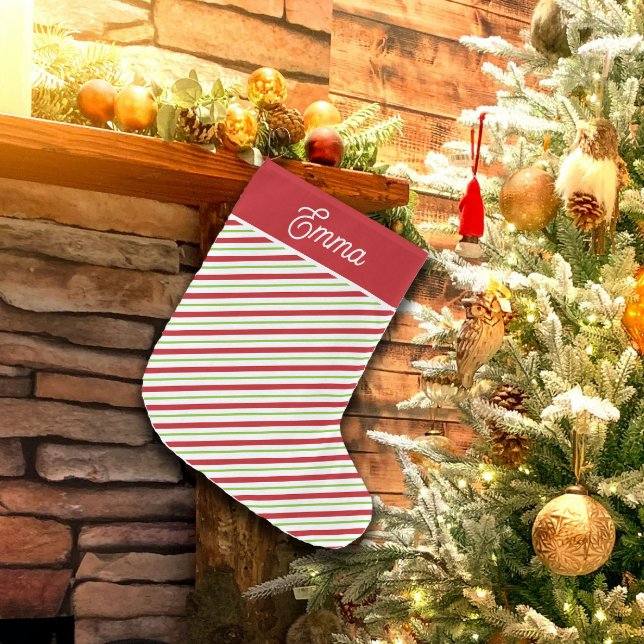 Röd och Grönt Diagonal Helgdag Rand Stor Julstrumpa (Skapare uppladdad)