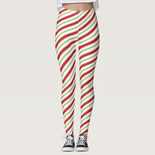 Röd och Grönt diagonalt utjämnad Candy cane Mönste Leggings