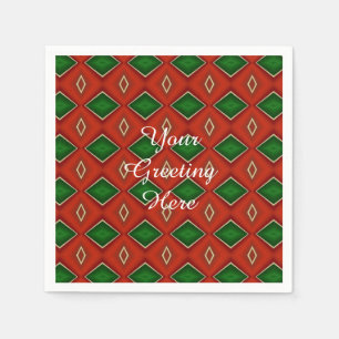 Röd och Grönt Diamond Mönster Helgdag Napkins Pappersservett
