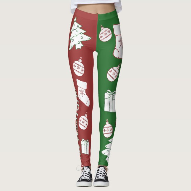 Röd och Grönt God jul Kvinnors förband Leggings (Framsida)