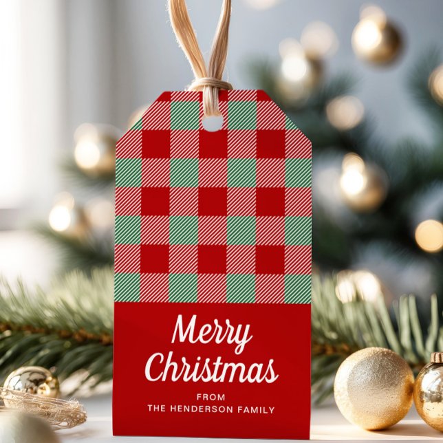 Röd och Grönt God jul Presentetikett (Red And Green Plaid Merry Christmas Gift Tags)