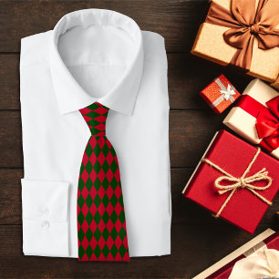 Röd och Grönt Harlequin jul Diamond Mönster Slips