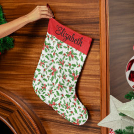 Röd och grönt holly löv och bär eget namn stor julstrumpa