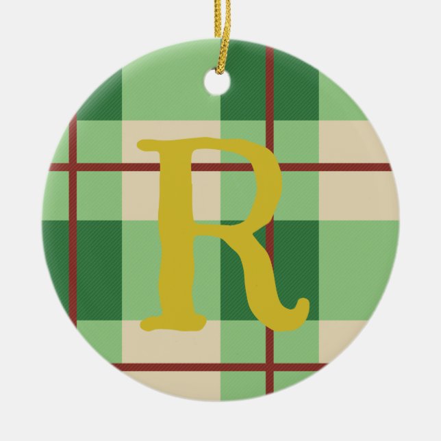 Röd och Grönt i monogram julpapp Julgransprydnad Keramik (Framsidan)