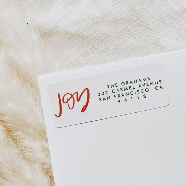 Röd och Grönt Joy Returadress Returadress Etikett (Red and green JOY festive Christmas return address labels.)