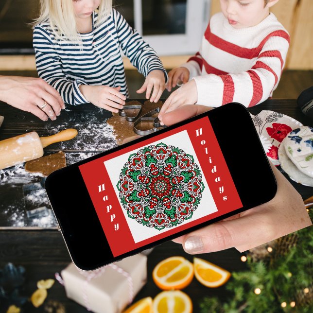 Röd och Grönt jul Mandala Helgkort (Instant Download gives you more time to do the important things
)