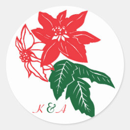 Röd och Grönt Jul Poinsettias Helgdag Bröllop Runt Klistermärke