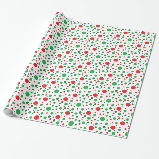 Röd och Grönt Jul Polka dots Gift Wrap Presentpapper (Utrullad)