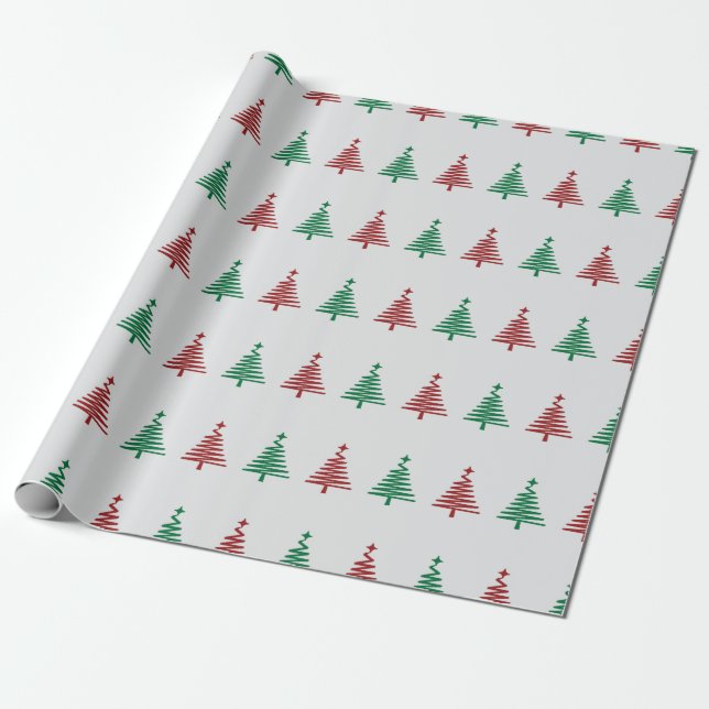 Röd och Grönt Julgran Gift Grått Sömlös Presentpapper (Utrullad)