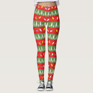 Röd och Grönt Julgran jul Ljus Leggings