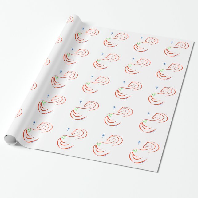 Röd och grönt Julhästen som omsluter pappra gåva Presentpapper (Utrullad)
