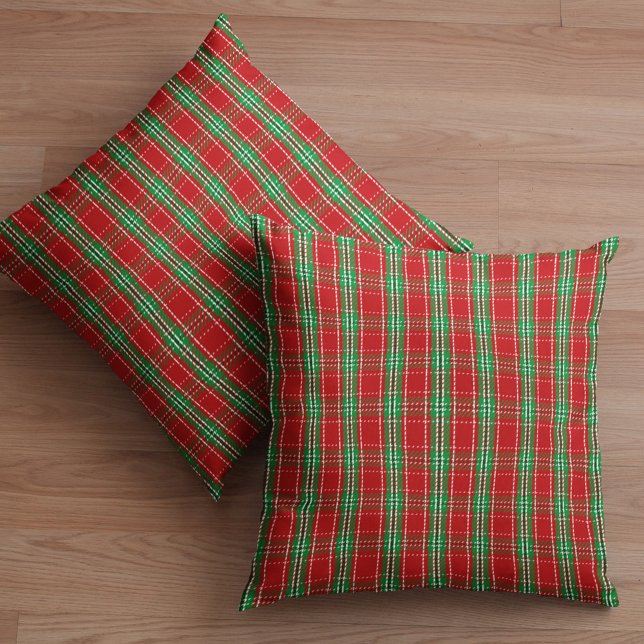 Röd och Grönt - julklapp Kudde (Classic red and green holiday plaid pattern throw pillow)