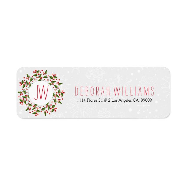 Röd och Grönt Julkrans Returadress Etikett (Framsidan)