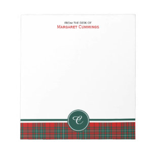 Röd och Grönt Klan Cummings Tartan Monogram Anteckningsblock