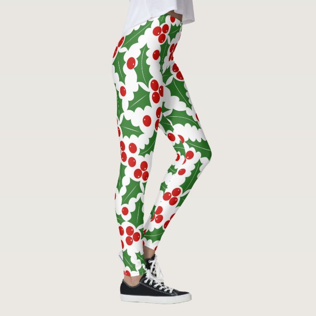 Röd och grönt, kullbär mönster jul leggings (Höger)
