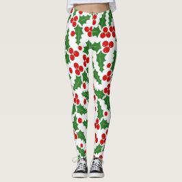 Röd och grönt, kullbär mönster jul leggings
