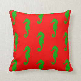 Röd och Grönt Kustjullen Seahorse Mönster Kudde