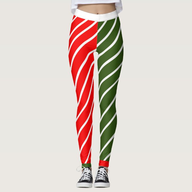 Röd och Grönt med Candy cane stripe Leggings (Framsida)