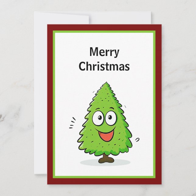 Röd och Grönt Modern Coola Minimal Julgran Julkort (Framsida)