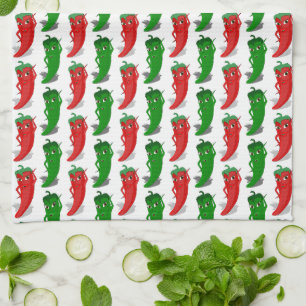 Röd och Grönt Pepper Divas Tecknad Mönster Kökshandduk