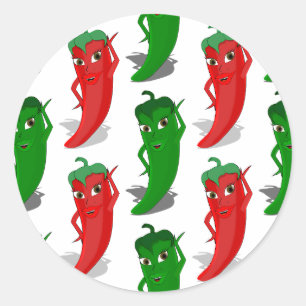 Röd och Grönt Pepper Divas Tecknad Mönster Runt Klistermärke