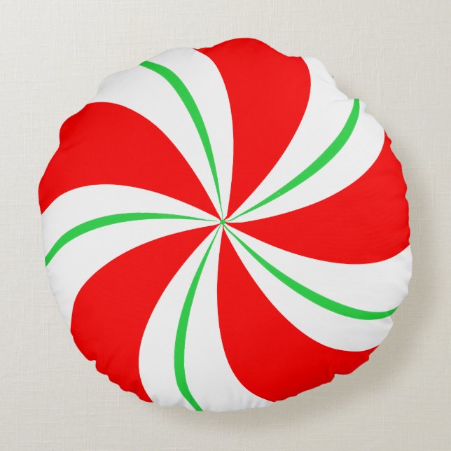 Röd och Grönt Peppermint Candy Julpillow Rund Kudde (Baksidan)