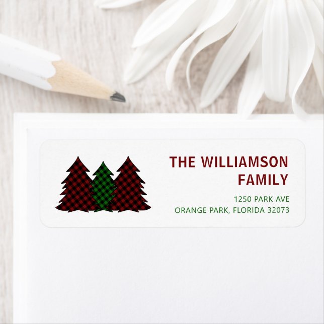 Röd och Grönt Play Julgranar Festive Returadress Etikett (Insitu)