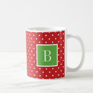 Röd och Grönt Polka dots Monogram Kaffemugg