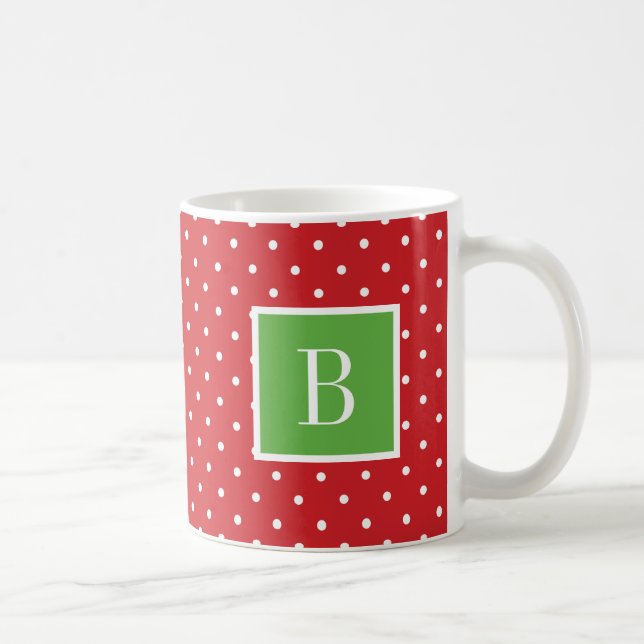Röd och Grönt Polka dots Monogram Kaffemugg (Höger)
